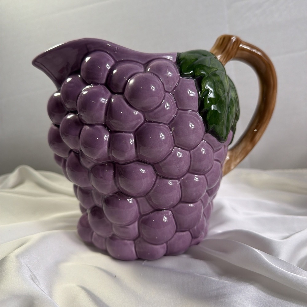 Purple Grape Ceramic Pitcher Vintage Style Kitchen Decor Beverage Server